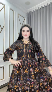 Elegan Dress Ningrum Rayon – Bawah Mayung Karet Pinggang