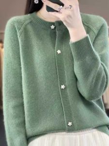Trendy Knitted Long Sleeve round Neck Outerwear Womens Style Casual Chic Workwear Loose Fit Comfortable Cardigan Sweater