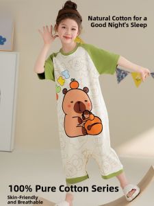 Miiow | Pure Cotton Breathable Jumpsuit Home Clothes For Girls Children Students Medium To Large Sizes With Hidden Buttons Catman Brand