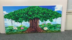 [Kích thước theo yêu cầu] Tranh dán tường cán form trang trí bàn thờ phòng thờ Cây Bồ Đề nhiều KT CayBoDe-1521TPG