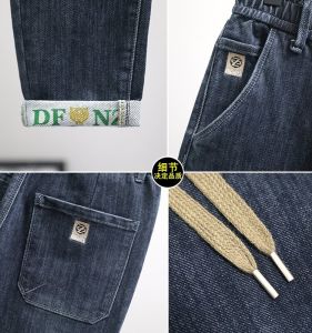 กางเกงยีนส์ทรงหลวมสำหรับผู้ชาย ทรงหลวม หัวเข็มขัดเชือกผูก กางเกงยีนส์ฤดูใบไม้ร่วง/ฤดูหนาว ทรงหลวม กางเกงยีนส์ทรงลำลอง