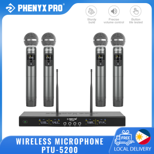 Phenyx Pro PTU-5200 Wireless Microphone System UHF Wireless Mic 4 Handheld Mics for Singing Karaoke