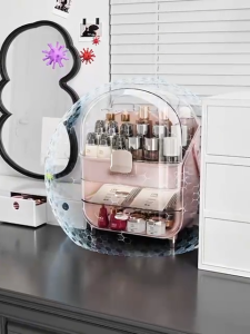 Easyhome.sg [Pretty & Useful] Transparent Makeup Organiser - Portable Flip Top Dust-proof Cosmetic Storage Box 1998