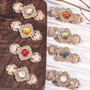Retro Metal Ming Dynasty Style Button for Hanfu Mother-Child Buckle Chinese Style Qipao Vintage Embellishment Alloy Cat Eye Stone