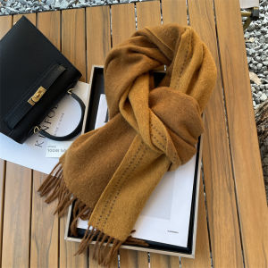 Pure Wool Scarf Womens Double-sided Long Design Winter Warm Neck Warmer Korean Style Solid Color Stitching Versatile Accessory