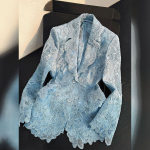 DANTING | Elegant High-end Blue Lace Blazer
