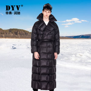เสื้อแจ็คเก็ตขนเป็ดขนนกยูงทรงยาวป้องกันความหนาวสำหรับผู้ชาย เสื้อคลุมกันหนาวแบบยาวถึงข้อเท้า หนา น้ำหนักเบา สีดำ เสื้อคลุมกันหนาวกลางแจ้ง