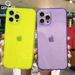 Fluorescent Neon Clear Case For iPhone 15 14 13 12 11 Pro Max XS SE 2020 XR X 7 8 Plus Cute Candy Color Slim Soft Silicone Cover