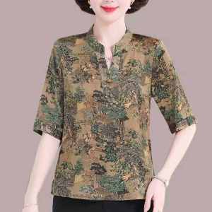 Grandma Style Summer Womens Shirt Stand Collar