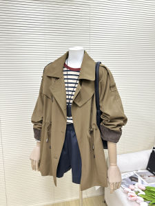 Khaki Color Womens Mid-Length Double-Breasted Korean Style Windbreaker Coat Spring Autumn New Fashion Loose Versatile Coat