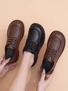 Comfortable Soft Bottom Work Shoes for Women Anti-Slip Waterproof Oil Resistant Spring Autumn Ladies Single Shoes Black Leather