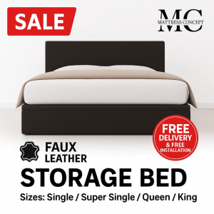 🔥【LOCAL SELLER】🔥ZEENA WALNUT FAUX LEATHER STORAGE BEDFRAME ( FREE DELIVER & INSTTALLION)