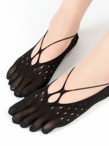 5 Pairs of New Velvet Stockings Five-Finger Boat Socks Womens Flats Ultra-Thin Flower Silicone Anti-off Low Ankle Invisible Split Toe