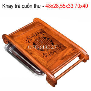 Khay trà chân cuốn gỗ hương khay trà cuốn thư khay trà gỗ hương