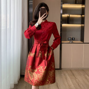 SUYE | Red Chinese Style Embroidery Dress