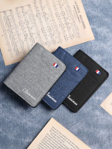 Ultra-Thin Canvas Mini Short Wallet for Men Integrated Driver License Card Holder Compact Simple Style Student Thin Wallet