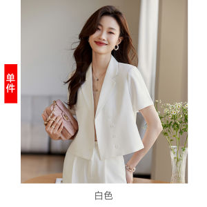 Pink Suit Set Womens Summer Casual Short Sleeve Suit Jacket Fashionable Elegant Goddess Style Small Size Commute Wind Pure Color