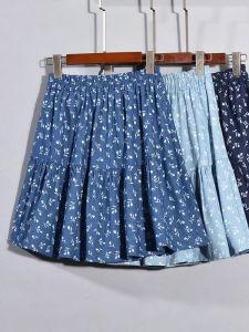 2025 New Womens Short A-Line Denim Mini Skirt Thin Floral Design High Waist Anti-Light Summer Fashion Casual High Street