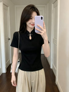 PEIXI | New Chinese Style Button Collar Short Sleeve Tshirt Slim Fitting