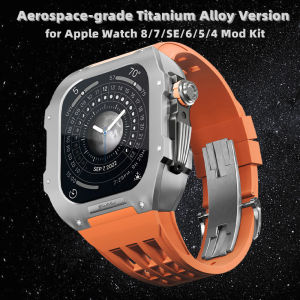 YALILAI Titanium Case with Fluororubber Strap for Apple Watch 45mm/44mm Luxury Richard RM Mod Kit for Apple Watch SE Series 9/8/7/6/5/4