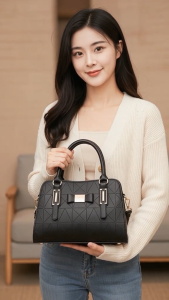 CJY SHOP#098 Fashion Womens structured geometric quilted Pu-leather handbag shoulder bag features a top-handle design