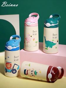 (READY STOCK)Stainless Steel Thermal Flask Kid Straw Bottle Thermos Vacuum Bottle 400ml Kanak Air Botol 儿童卡通保温瓶