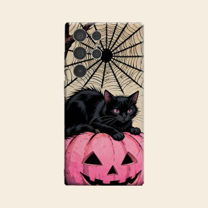 Pink Pumpkin Black Cat Luxury Fashion Full Lens Protective Case for Samsung Galaxy S26 S25 S24 A56 A36 Plus Ultra
