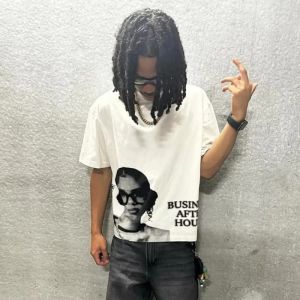Men Y2K Cotton Vintage Oversize T-shirt Street Business After Hours Graphics Casual Short Sleeve Streetwear Femle Male Clothing
