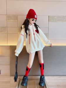 Trendy Long Sleeve Hoodie for Girls Spring Autumn Fashionable Child Clothing Korean Style Polyester Other Material Other Color Solid