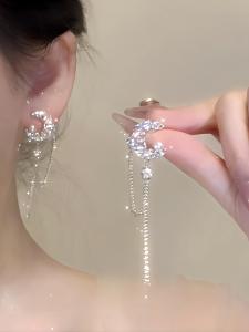 Moonlight Coral Star Moon Pearl 925 Silver Earrings Women Elegant Long Tassel Face Slimming Ear Jewelry Fashion Accessories