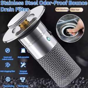 Stainless Steel Odor-Proof Bounce Drain Filter Pop Up Sink Drain Filter Kitchen Sink Drain Stopper 地漏过滤器