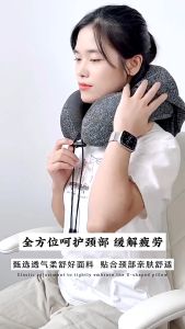 COD Portable Neck Pillow for Travel Memory Foam Travel Pillow with Hood Inflatable Pillow Office Airplane Home Car Camping