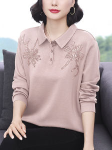 Áo Thun Cổ Polo Dài Tay Rộng Rãi Cho Nữ Áo Khoác Ngoài Áo Thun Cơ Bản Thời Trang Xuân Thu Cho Mẹ Trung Niên