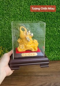 Tượng Hồ Lô may mắn phủ cát vàng may mắn trong lồng kính mica Giàu có Quà tặng Đồ trang trí