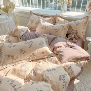 Washed Cotton Floral Bedding Set Fresh Style Quilt Cover Sheet Dormitory Three-piece Bed Canopy Four-piece Bedding Set