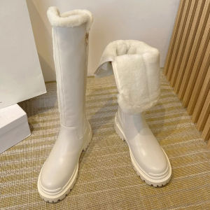 Winter New Womens High-Tube Woolen Snow Cotton Boots Thick Bottom Fur Lined Ankle Boots Fashionable Waterproof Rubber Sole
