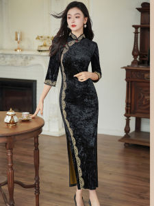 Elegant Retro Silk Velvet Cheongsam Slim Fit
