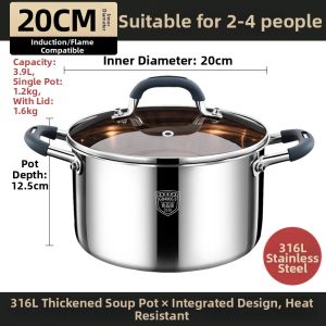 KASHILI | 316L Stainless Steel Thickened Food Grade Electromagnetic Stove Pot