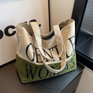 Large Capacity Canvas Tote Bag Womens Casual Versatile Mommy Handbag Commuting Shoulder Bag Korean Style Letter Pattern