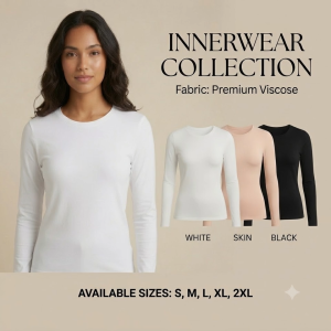 Women Long Sleeve Innerwear Top | Premium Viscose Round Neck Basic Undershirt Colour Black white skinny| Size S-2XL