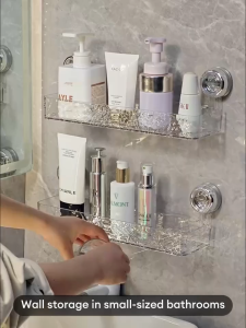 XTEN Suction Bathroom Shelf Organizer Storage Racks Organizer Hanging Rack Organizer Transparent Basket