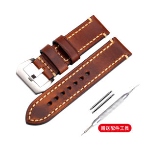 Handmade Genuine Leather Watch Strap 20 22 24MM Compatible with Zhangjiahe True Leather Watch Chain Medium Light Gloss Pin Buckle Clasp