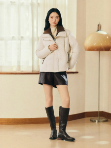 Winter French Style Two-Piece Design Wool Knit Collar Splicing Down Jacket