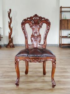 European Style Carved Wooden Dining Chair Backrest Vintage White Wedding Room Solid Wood Seat Furniture Combination