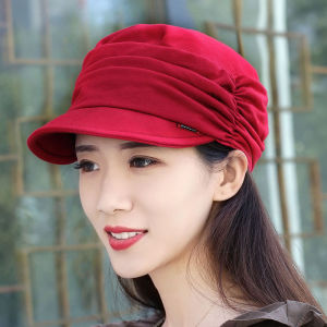 Korean Style for Men and Women Soft Brim Ruched Dome Casual Light Body Cloth Cap Middle-Aged and Elderly Sun Hat Cover Gray Hair Peaked Cap