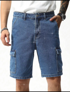 Mens Stylish High-Quality Denim Shorts Non-Elastic navy blue Tapered Fit Comfortable Everyday Wear (Six pockets)