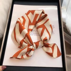 Orange Geometric Silk Scarf Fashionable Versatile Small Square Scarf Hairband Shirt Tie Winter Warmth Womens Korean Style