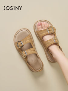 Josiny | Thick Sole Leather Sandals Soft Bottom Buckle Summer Easy-on Beach