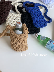 Minimalist Ins Style Hollow out Mobile Phone Bag Milk Tea Cup Weaving Crossbody Bag for iPhone 17 Solid Color Daily Use