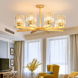 Modern Crystal Chandelier LED American Minimalist Wrought Iron Pendant Light for Dining Living Bedroom Study Cafe Hotel Hanging Light